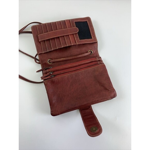 Chaos Leather Crossbody Purse Red Flap Snap Organizer Credit Card ID Multi Zip - Picture 8 of 16